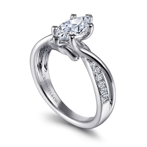 14K White Gold Twisted Marquise Shape Diamond Engagement Ring