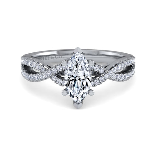 14K White Gold Twisted Marquise Shape Diamond Engagement Ring