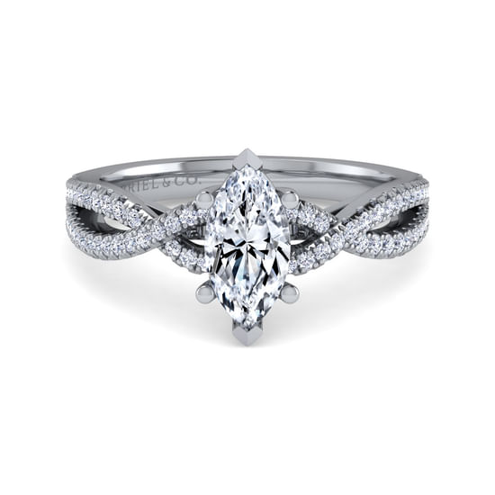 Gabriel - 14K White Gold Twisted Marquise Shape Diamond Engagement Ring