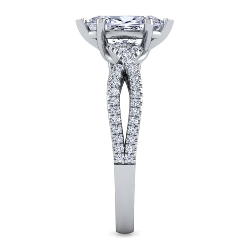 14K White Gold Twisted Marquise Shape Diamond Engagement Ring