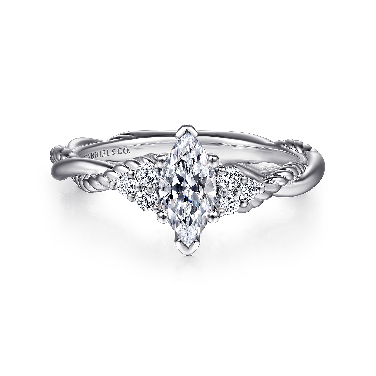 Gabriel - 14K White Gold Twisted Marquise Shape Diamond Engagement Ring