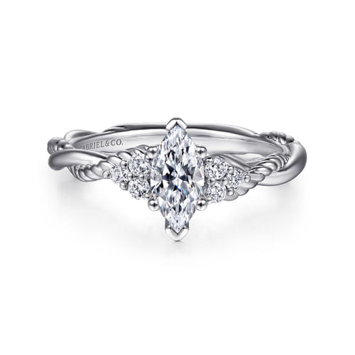 14K White Gold Twisted Marquise Shape Diamond Engagement Ring