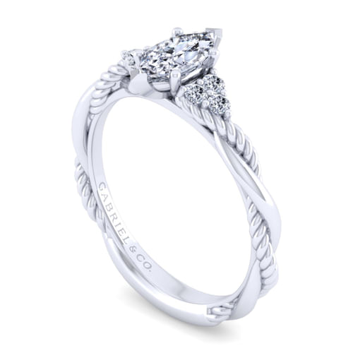 14K White Gold Twisted Marquise Shape Diamond Engagement Ring