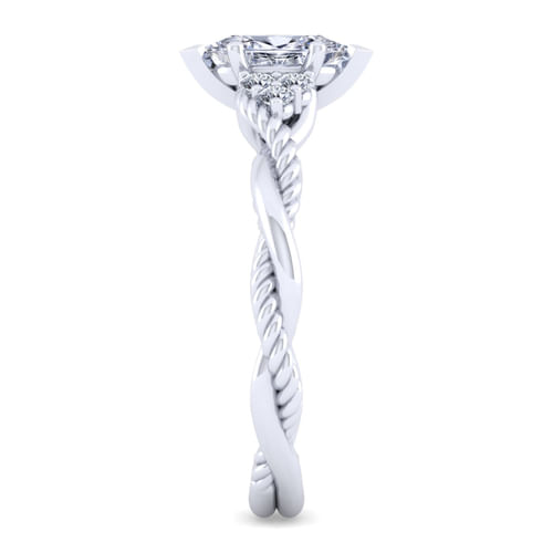 14K White Gold Twisted Marquise Shape Diamond Engagement Ring