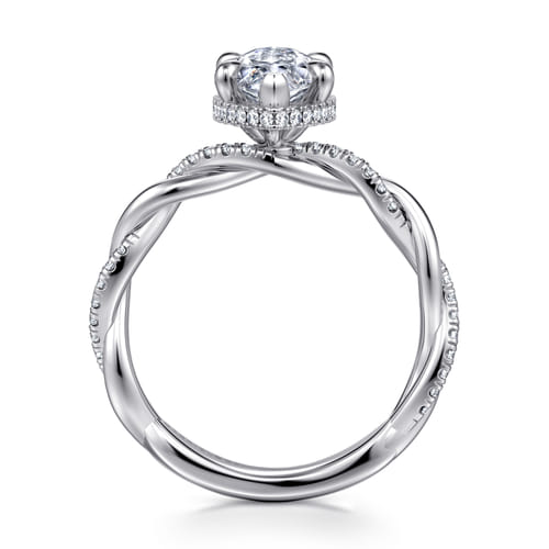 14K White Gold Twisted Marquise Shape Halo Diamond Engagement Ring