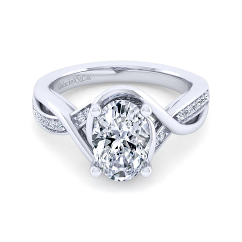 14K White Gold Twisted Oval Diamond Engagement Ring