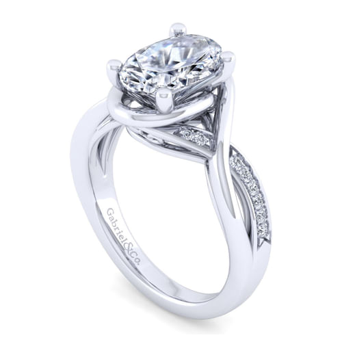 14K White Gold Twisted Oval Diamond Engagement Ring