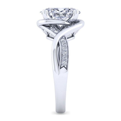 14K White Gold Twisted Oval Diamond Engagement Ring