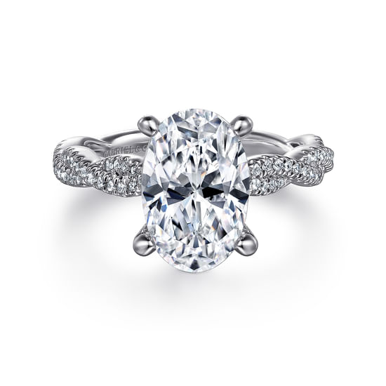 Gabriel - 14K White Gold Twisted Oval Diamond Engagement Ring