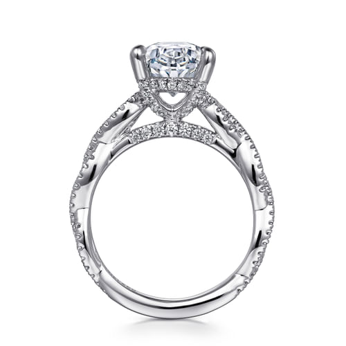 14K White Gold Twisted Oval Diamond Engagement Ring