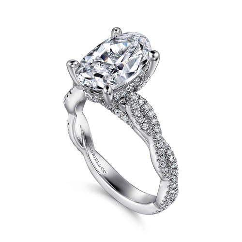 14K White Gold Twisted Oval Diamond Engagement Ring
