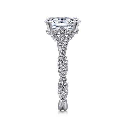 14K White Gold Twisted Oval Diamond Engagement Ring