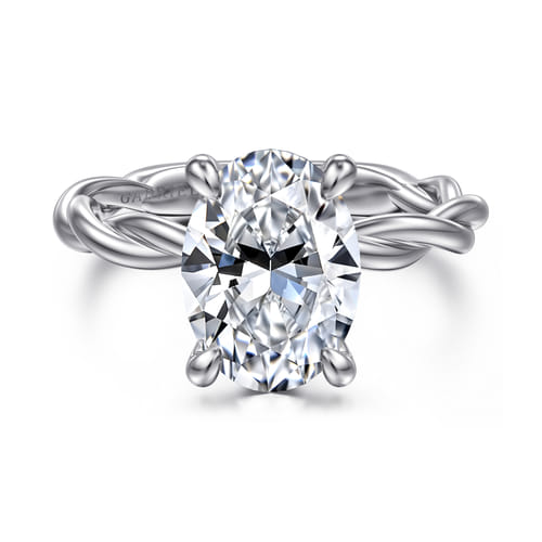 14K White Gold Twisted Oval Diamond Engagement Ring