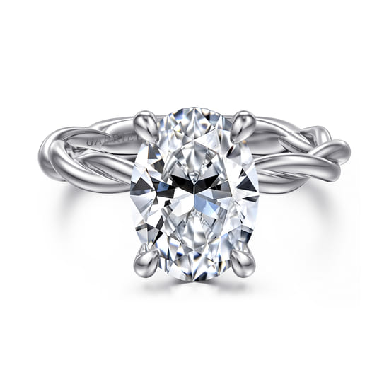Gabriel - 14K White Gold Twisted Oval Diamond Engagement Ring