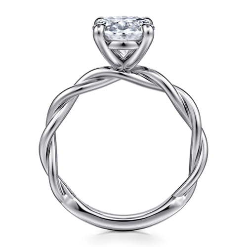 14K White Gold Twisted Oval Diamond Engagement Ring