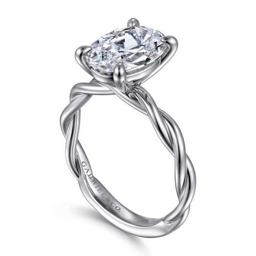 14K White Gold Twisted Oval Diamond Engagement Ring