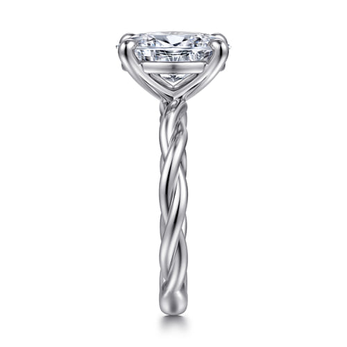 14K White Gold Twisted Oval Diamond Engagement Ring