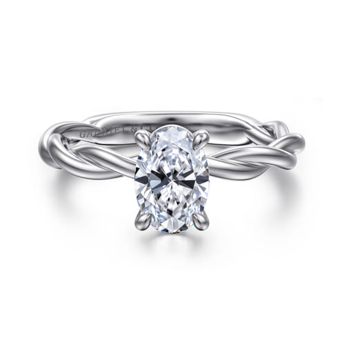 14K White Gold Twisted Oval Diamond Engagement Ring