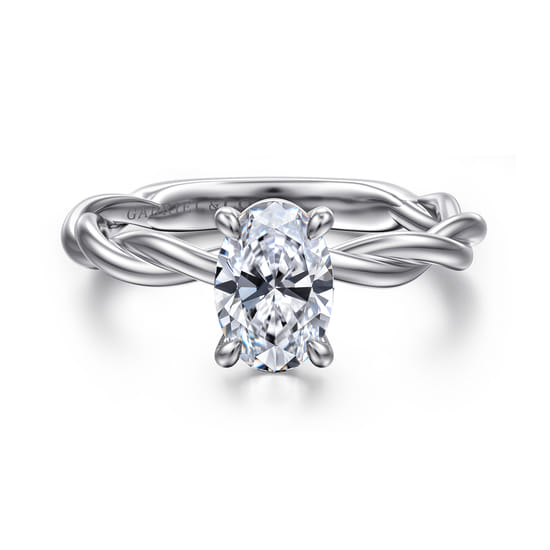 Gabriel - 14K White Gold Twisted Oval Diamond Engagement Ring