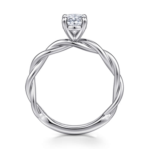 14K White Gold Twisted Oval Diamond Engagement Ring