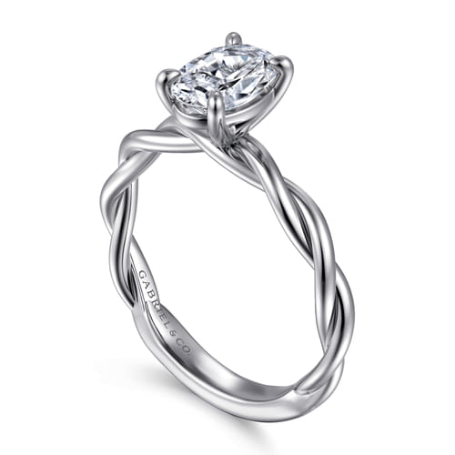 14K White Gold Twisted Oval Diamond Engagement Ring