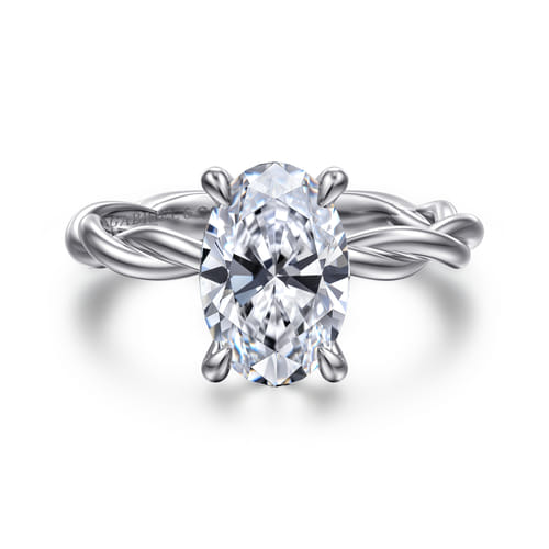 14K White Gold Twisted Oval Diamond Engagement Ring