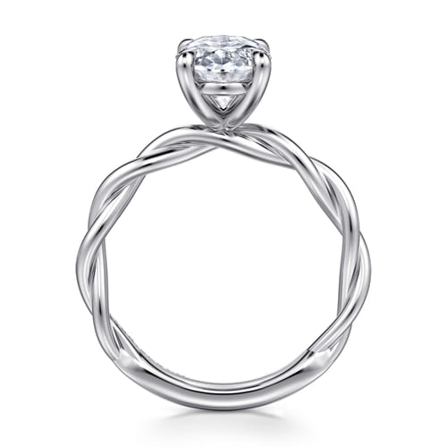 14K White Gold Twisted Oval Diamond Engagement Ring