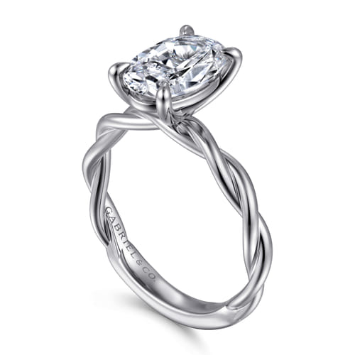 14K White Gold Twisted Oval Diamond Engagement Ring
