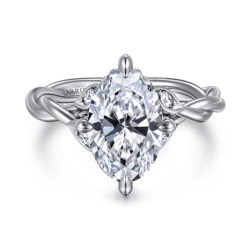 14K White Gold Twisted Oval Diamond Engagement Ring