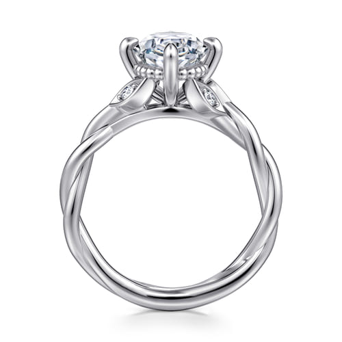 14K White Gold Twisted Oval Diamond Engagement Ring