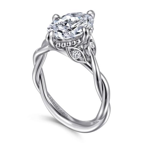 14K White Gold Twisted Oval Diamond Engagement Ring