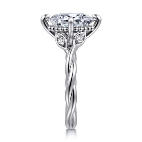 14K White Gold Twisted Oval Diamond Engagement Ring