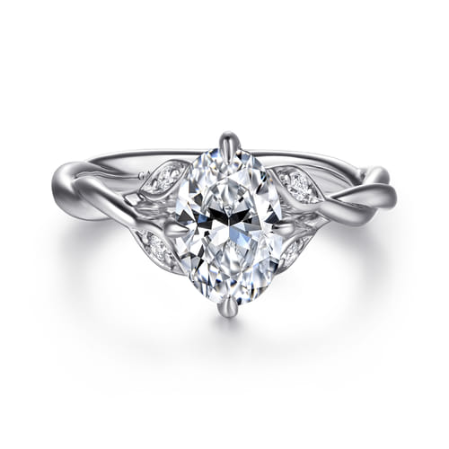 14K White Gold Twisted Oval Diamond Engagement Ring