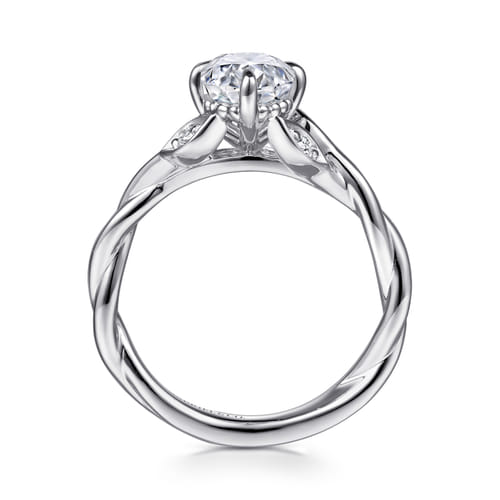 14K White Gold Twisted Oval Diamond Engagement Ring