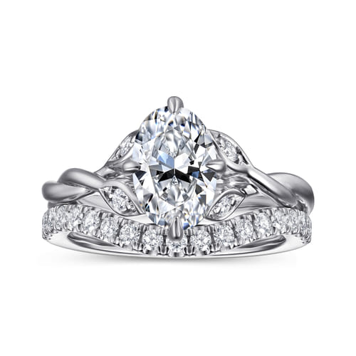14K White Gold Twisted Oval Diamond Engagement Ring