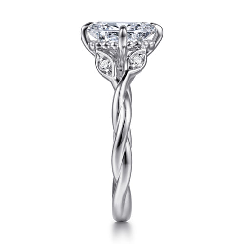 14K White Gold Twisted Oval Diamond Engagement Ring
