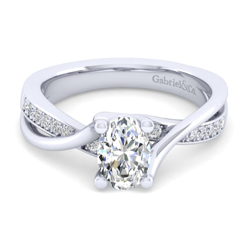 14K White Gold Twisted Oval Diamond Engagement Ring