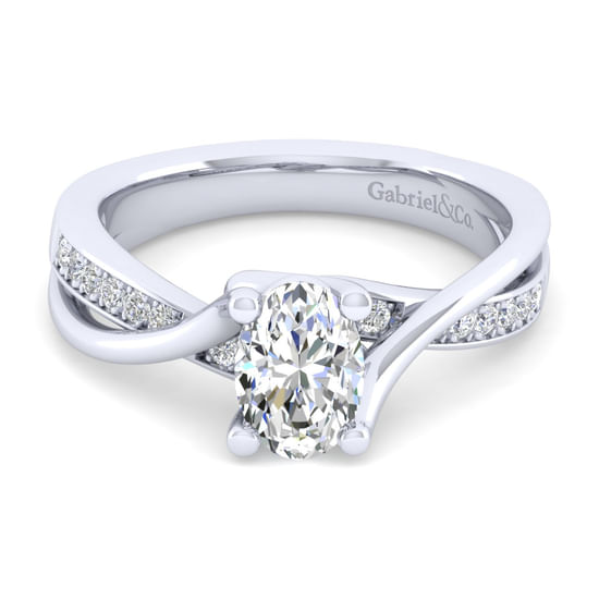 Gabriel - 14K White Gold Twisted Oval Diamond Engagement Ring