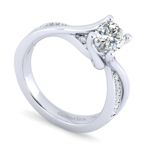 14K White Gold Twisted Oval Diamond Engagement Ring