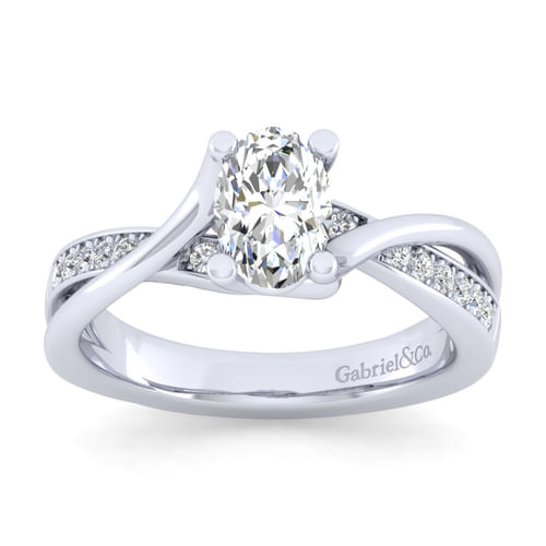 14K White Gold Twisted Oval Diamond Engagement Ring