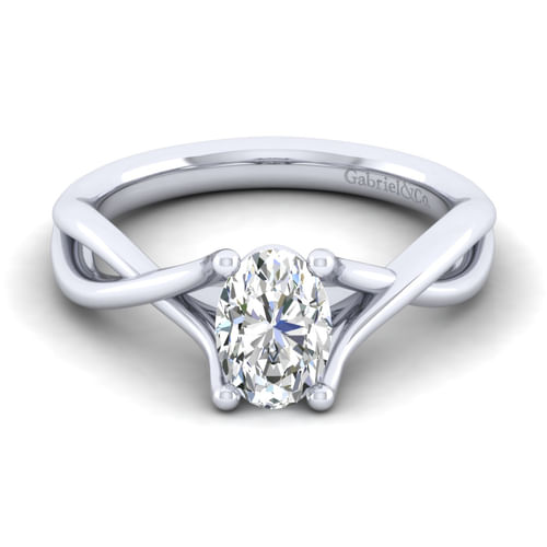 14K White Gold Twisted Oval Diamond Engagement Ring