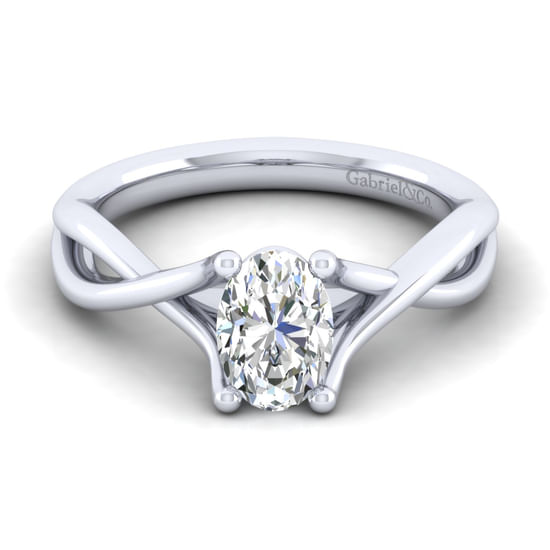 Gabriel - 14K White Gold Twisted Oval Diamond Engagement Ring
