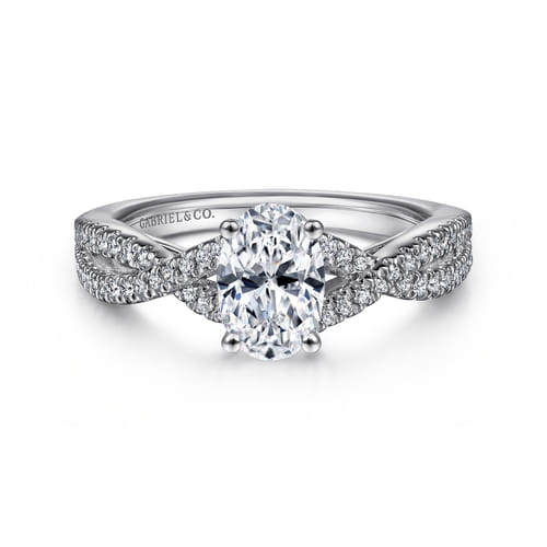 14K White Gold Twisted Oval Diamond Engagement Ring