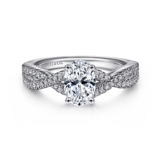 Gabriel - 14K White Gold Twisted Oval Diamond Engagement Ring