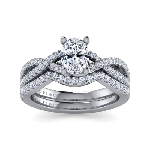 14K White Gold Twisted Oval Diamond Engagement Ring