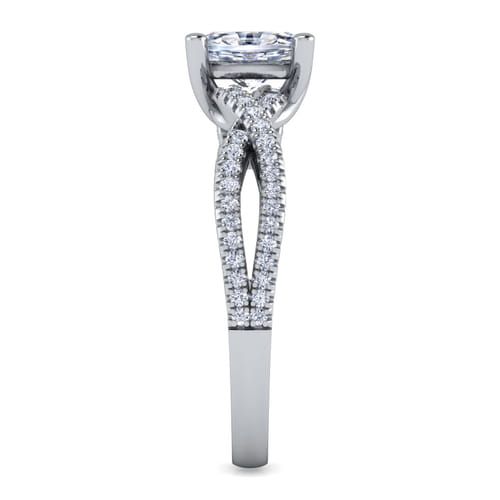 14K White Gold Twisted Oval Diamond Engagement Ring