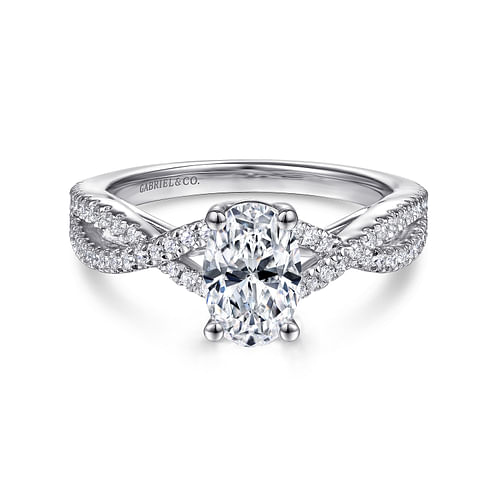 14K White Gold Twisted Oval Diamond Engagement Ring