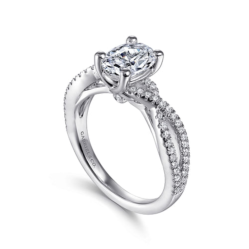 14K White Gold Twisted Oval Diamond Engagement Ring