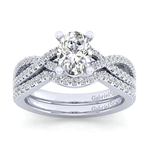 14K White Gold Twisted Oval Diamond Engagement Ring