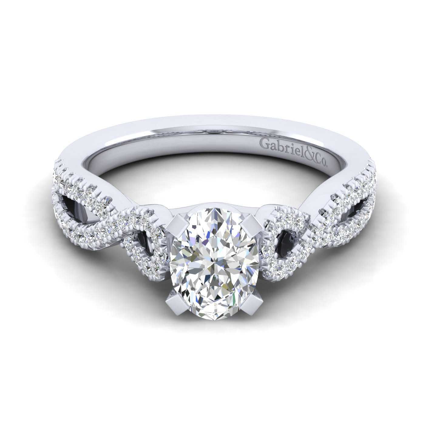 14K White Gold Twisted Oval Diamond Engagement Ring